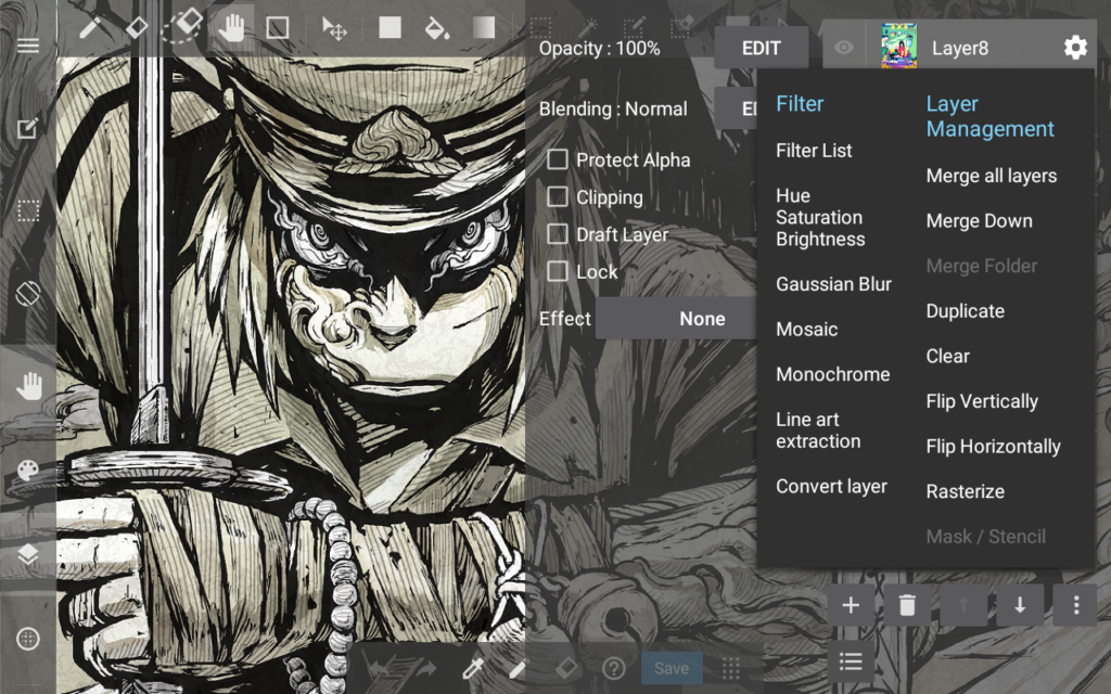 medibang paint layers and filter options